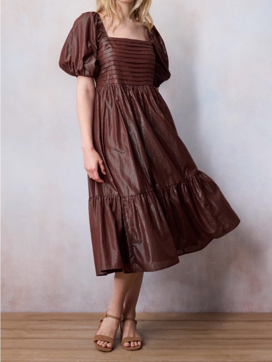 LC Lauren Conrad Dresses & Skirts - LC Lauren Conrad Chocolate Brown Puff-Sleeve Tiered Midi Dress